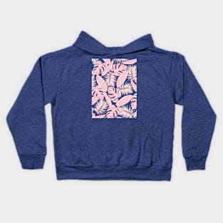 Tropical Green Leaves Pattern on Navy and Blue and Pink Kids Hoodie